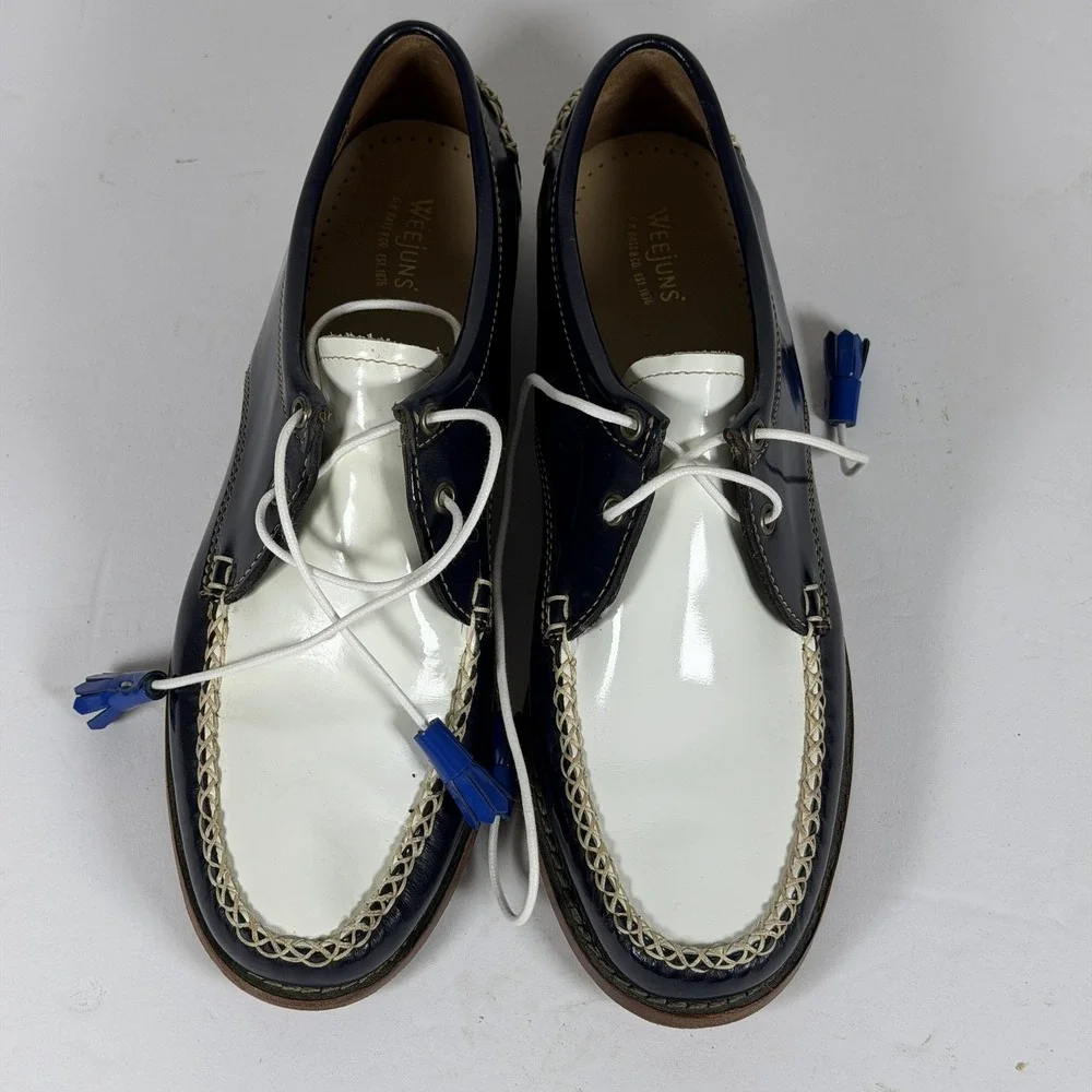 G.H. Bass & Co. Weejuns Men's Navy White Patent Leather Boat Shoes Size 10 M F-1